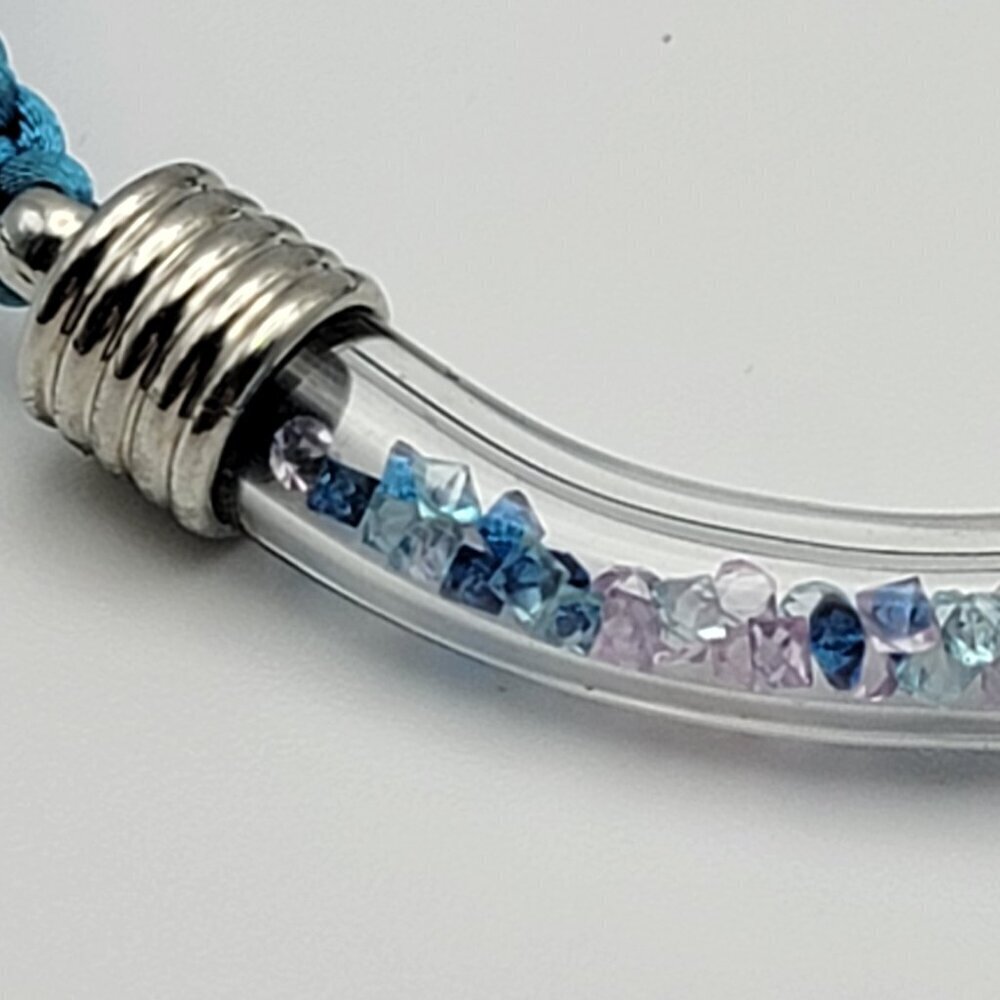 Jamaica Palm Tree Charm Glass Tube Cord Slider Bracelet One Size Adjustable - Picture 2 of 9